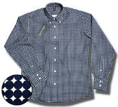 View Item Relco Mod Retro Pennies Circles Print Long Sleeve Button Down Shirt Navy Blue Wh